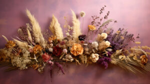 Ethereal textured wallpaper showcases a creative arrangement of dried flowers