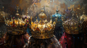 Exquisite royal crowns arranged intricately creating a sophisticated and majestic wallpaper composition