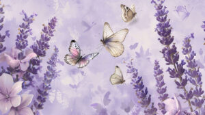 Lavender blossoms and sprigs adorned with butterflies in lavender themed wallpaper lavender wallpaper with butterflies.jpg