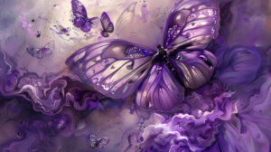 Lavender butterflies with intricate patterns and ethereal wings showcased in the artistic portrayal Butterfly Dreams wallpaper