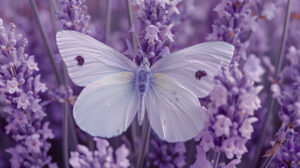 Lavender butterfly collage against a lavender infused background, evoking serenity