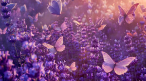 Lavender butterfly swarm forming a mesmerizing display against a lavender field