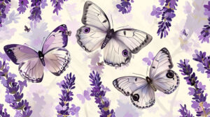 Lavender themed wallpaper featuring butterflies amidst lavender sprigs and blossoms