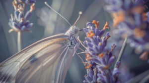 Macro shot capturing the grace and beauty of a lavender butterfly in exquisite detail