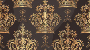 Majestic wallpaper features a crown silhouette pattern set against a luxurious dark backdrop emanating wealth and elegance