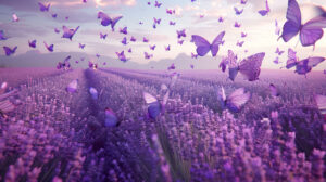 Mesmerizing lavender field wallpaper with a swarm of butterflies forming a captivating display