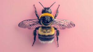 Minimalist bee design against a pastel colored backdrop, exuding simplicity and elegance