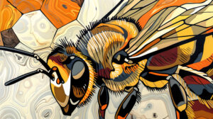 Modern aesthetic of wallpaper featuring abstract bee artwork with bold lines and contrasting colors filename bee art.jpg