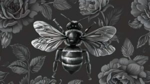 Monochromatic bee wallpaper with a focus on shadows and highlights, creating depth