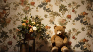 Playfully pleasing aesthetically whimsical wallpaper featuring teddy bear patterns
