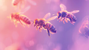 Soft gradient wallpaper with pastel honeybee design radiates a tranquil and soothing ambiance