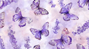 Soft pastel shades create a tranquil and captivating lavender butterfly pattern in this soothing wallpaper
