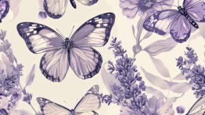 Soft pastel shades create an enchanting lavender butterfly pattern providing a calming wallpaper