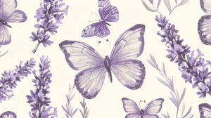 Soothing and enchanting wallpaper with a lavender butterfly pattern in soft pastel shades