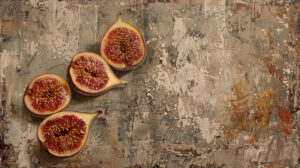 Sophisticated fig halves creatively arranged in a geometric pattern against a textured backdrop