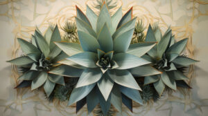 Symmetrical agave arrangement, creating a visually pleasing and balanced wallpaper