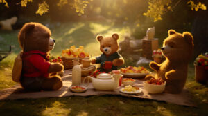 Teddy bear picnic scene, bringing a sense of childhood joy to your screen
