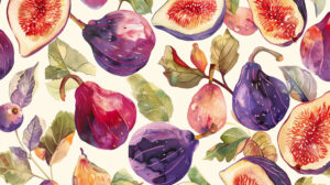 Vibrant figs in watercolor style on the wallpaper create an artistic and lush ambiance