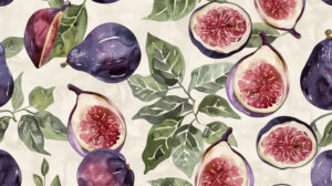 Vibrant figs on watercolor inspired wallpaper evoke a lush and artistic ambiance