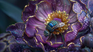 Vibrant flower wallpaper emphasizes bee pollination intricacies