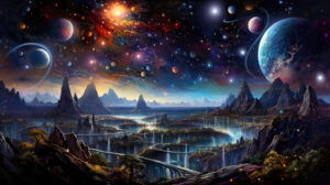 View an exquisite wallpaper capturing the magnificence of faraway planets and a celestial fabric woven with shimmering stars