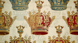 Vintage inspired wallpaper showcasing ornate crowns with a timeless charm