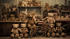 Vintage teddy bears in sepia tones, evoking a sense of timeless charm