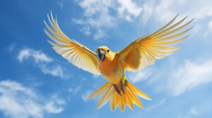 Wallpaper A bird with citrus colored feathers gracefully soars through the vast expanse of clear blue skies