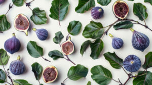 Wallpaper featuring a fig collage intertwined with leaves and branches creating a visually appealing and cohesive arrangement
