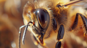 Wallpaper featuring a honeybee collecting nectar and showcasing the intricate beauty of its wings in close up view