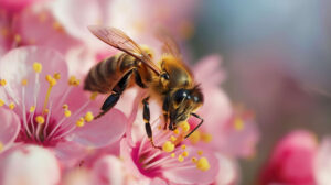 Wallpaper featuring a honeybee collecting nectar revealing the fragile elegance of its wings in a captivating close up view