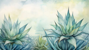 Wallpaper featuring agave plants portrayed artistically against a watercolor inspired backdrop