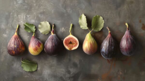 Wallpaper featuring figs artistically depicted at different ripeness stages highlighting their innate beauty