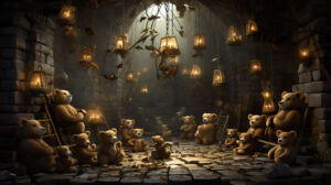 Wallpaper featuring surreal and imaginative depiction of teddy bears