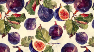 Wallpaper featuring vibrant figs in a watercolor inspired style cultivating a lush and artistic ambiance
