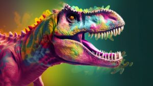 Wallpaper of a colorful dinosaur on a colorful background