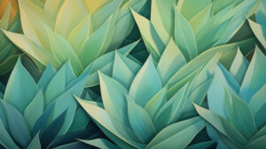 Wallpaper showcasing a fading gradient backdrop shifting from warm to cool tones with an agave inspired pattern