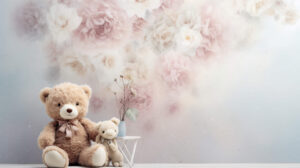 Watercolor inspired teddy bear wallpaper, capturing a dreamy and gentle atmosphere