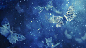A captivating wallpaper featuring moths soaring gracefully amidst starlit skies their movements weaving intricate abstract patterns