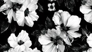 A contemporary take on botanical wallpaper this black and white floral design draws inspiration from the artistry of nature