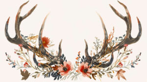A creative wallpaper showcasing antlers embellished with floral designs harmoniously fusing elements of nature with artistic style