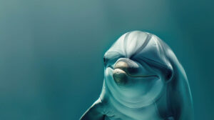 A dolphin with soulful eyes and a captivating smile reflecting its intelligence and beauty can be seen in the close up wallpaper titled SoulfulDolphinPortrait.jpg