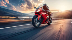 A high powered sports bike speeds down a wide open highway leaving a trail of speed and liberation in its wake in the wallpaper titled Speed Rush