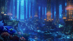 A mesmerizing and regal wallpaper displaying the Atlantis palace adorned with glowing coral