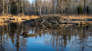 A tranquil scene of a beaver pond showcasing the hardworking mammals collecting materials for their snug lodges. Wallpaper oaxaca mexico sunrise mountains.jpg