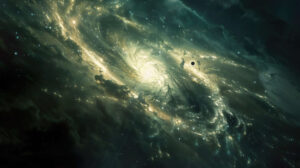 A tranquil wallpaper featuring a galactic scene with a serene celestial glow emanating both tranquility and wonder