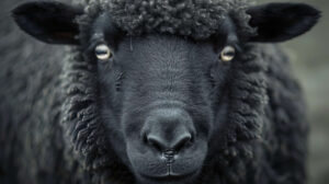 A wallpaper capturing the close up of a black sheeps face its calm eyes reflecting a profound sense of wisdom and strength