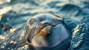 A wallpaper featuring a dolphins soulful eyes and captivating smile highlighting its intelligence and beauty