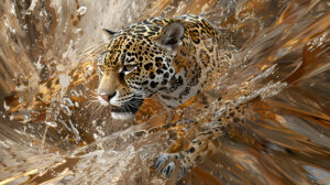 A wallpaper featuring the dynamic movement of a jaguar elegantly embodying its energy and grace