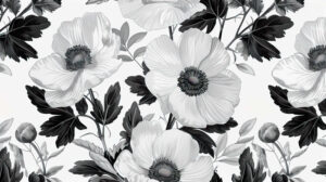 Abstract black and white floral design, inspired by nature's artistry, offering a modern twist on botanical wallpaper